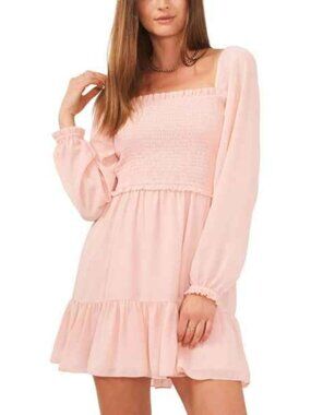 NWT 1.STATE Women's Smocked Ruffle Hem Long Sleeve Dress Size M